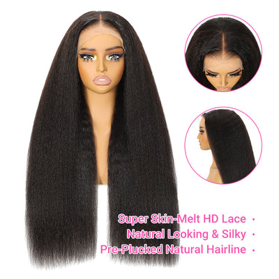 ZSF 9*6 HD M-Cap Lace Glueless Kinky Straight Wear Go Wig Pre-Cut Tiny Knots Natural Hairline