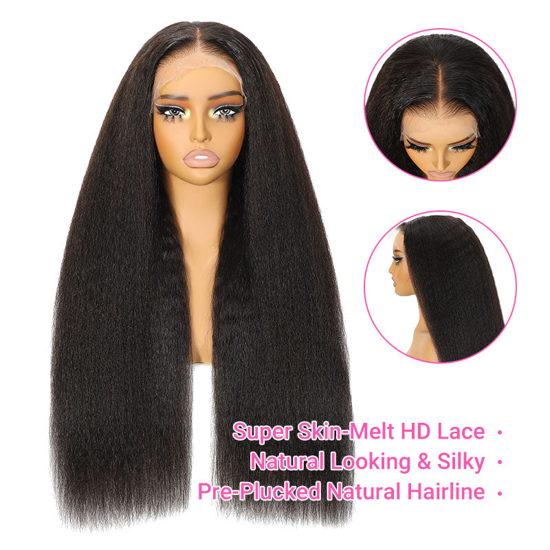 ZSF 9*6 HD M-Cap Lace Glueless Kinky Straight Wear Go Wig Pre-Cut Tiny Knots Natural Hairline