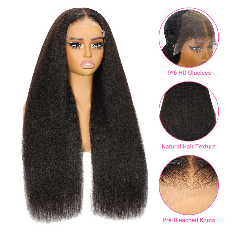 ZSF 9*6 HD M-Cap Lace Glueless Kinky Straight Wear Go Wig Pre-Cut Tiny Knots Natural Hairline