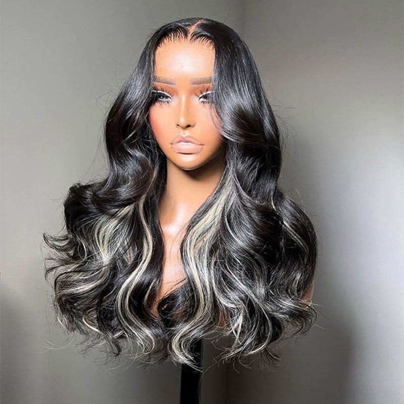 ZSF Trendy Color Black Mix Blonde Highlight Body Wave Wig 1B/613 Virgin Human Hair