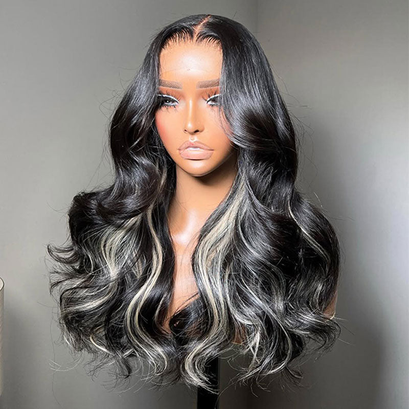 ZSF Trendy Color Black Mix Blonde Highlight Body Wave Wig 1B/613 Virgin Human Hair