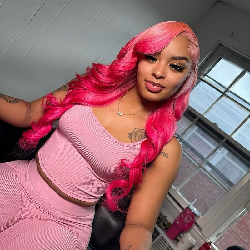 ZSF NEW Rose Pink Mixed Light Pink Body Wave C Part HD Lace Closure 100% Human Hair