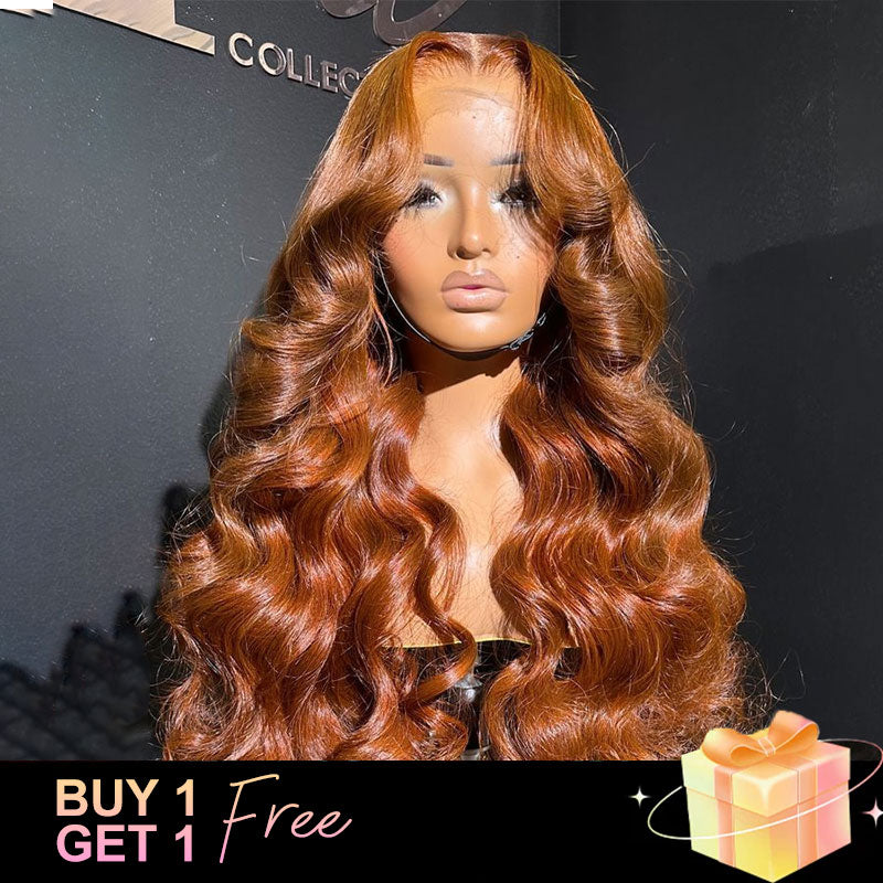 (BUY 1 GET 1 Free)ZSF Ginger Brown Transparent Lace Wig Body Wave Colored Human Hair Wig