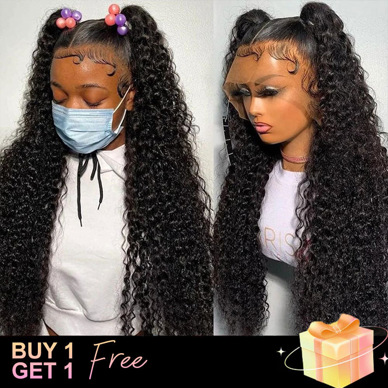 (BUY 1 GET 1 Free)ZSF Hair Jerry Curly Transparent Lace Wig 100% Human Virgin Hair