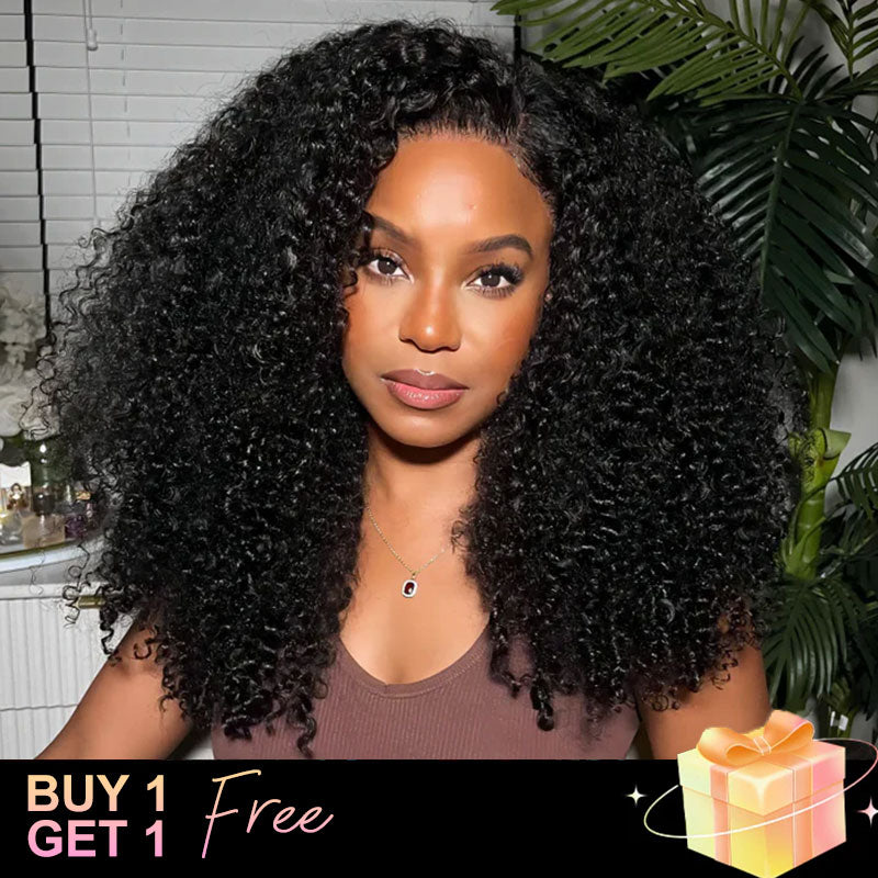 (BUY 1 GET 1 Free)ZSF Kinky Curly  HD Lace Glueless Ready To Go Wig Closure Wig Pre-plucked Hairline