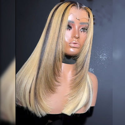 ZSF Chunky Highlight Bob Silky Straight Honey Blonde With Brown Black Highlight P27/4/1B# 100% Premium Hair