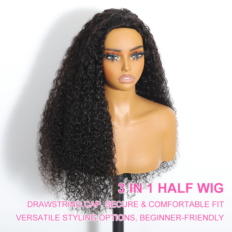 ZSF 3 In 1 Half Wig |Flip Over Burmese Curly Install Half With Drawstring Glueless Beginner Friendly