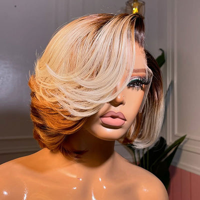 ZSF Customized Color Blonde Brown Highlight Bob Body Wave Virgin Hair Lace Wig Invisible Knots
