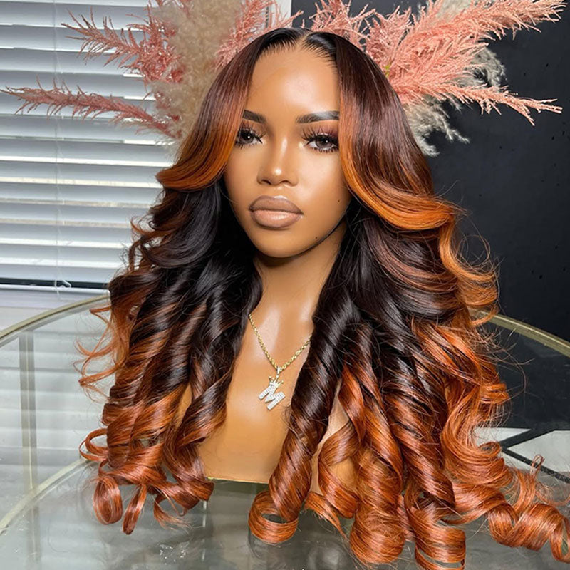 (Ready to Ship) ZSF Balayage Ginger Brown Black Color Body Wave HD Lac ...