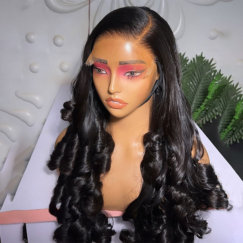 ZSF Customized Tip Wavy Hair HD Lace Closure Wig Virgin Hair Unprocessed Human Hair Natural Black