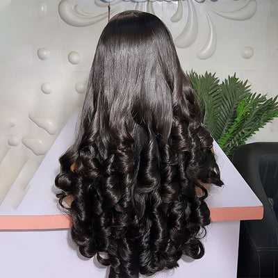 (BUY 1 GET 1 Free)ZSF Customized Tip Wavy Hair HD Lace Closure Wig Virgin Hair Unprocessed Human Hair Natural Black