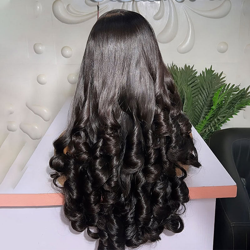 (BUY 1 GET 1 Free)ZSF Customized Tip Wavy Hair HD Lace Closure Wig Virgin Hair Unprocessed Human Hair Natural Black