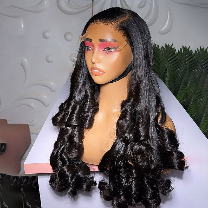 (BUY 1 GET 1 Free)ZSF Customized Tip Wavy Hair HD Lace Closure Wig Virgin Hair Unprocessed Human Hair Natural Black