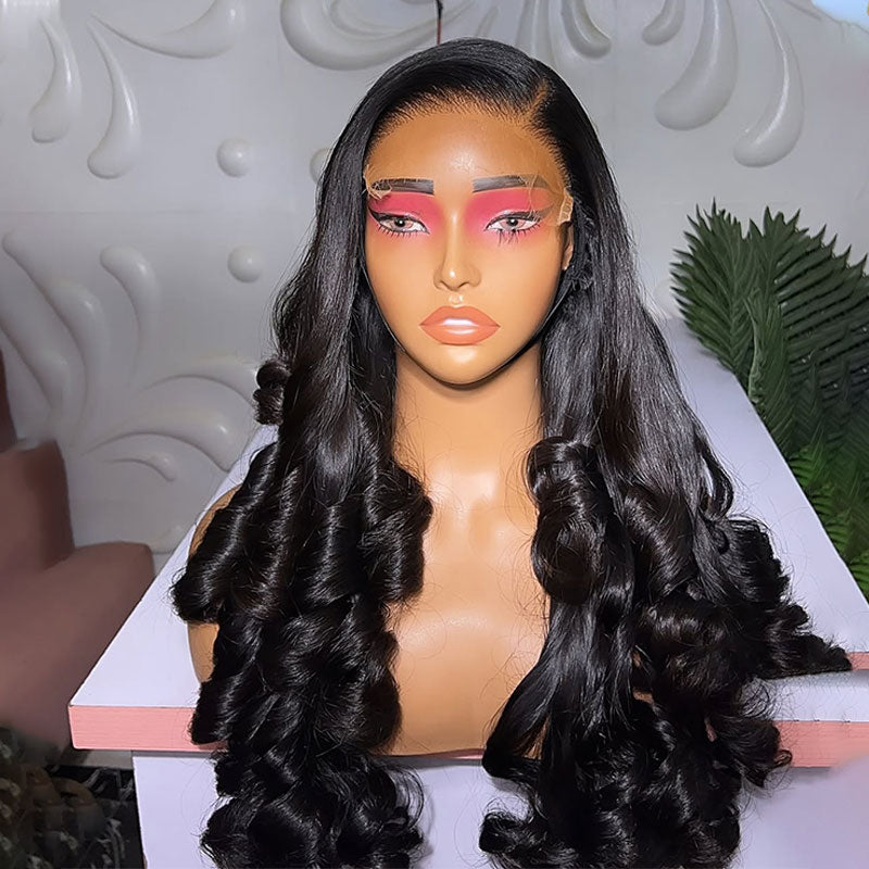 (BUY 1 GET 1 Free)ZSF Customized Tip Wavy Hair HD Lace Closure Wig Virgin Hair Unprocessed Human Hair Natural Black