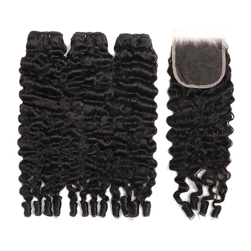 ZSF Hair Burmese Curly Virgin Hair 3Bundles With Lace Closure Natural Black 8A Grade