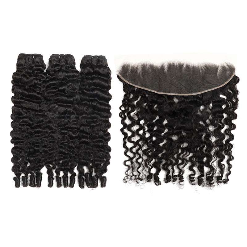 ZSF Hair Burmese Curly Virgin Hair 3Bundles With Lace Frontal Natural Black 8A Grade