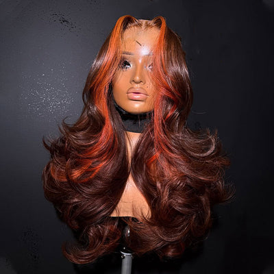 ZSF Hair Orange Highlight With Brown Color Body Wave Transparent Lace Wig Brazilian Colored Human Virgin Hair