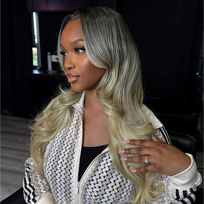 ZSF New Arrival Ombre Bayalage Blonde Highlight Body Wave HD Lace Frontal Human Wavy Wig