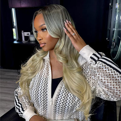 ZSF New Arrival Ombre Bayalage Blonde Highlight Body Wave HD Lace Frontal Human Wavy Wig
