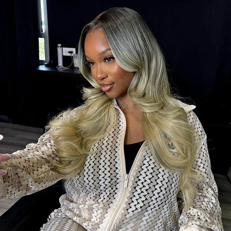 ZSF New Arrival Ombre Bayalage Blonde Highlight Body Wave HD Lace Frontal Human Wavy Wig
