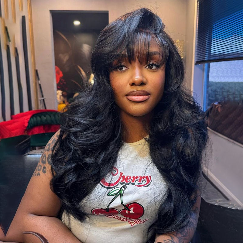 ZSF Pre-Styled Layered Cut With Side Bangs Body Wave Invisible HD Lace C Part Frontal Wig Real Human Hair Natural Hairline