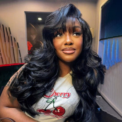 ZSF Pre-Styled Layered Cut With Side Bangs Body Wave Invisible HD Lace C Part Frontal Wig Real Human Hair Natural Hairline