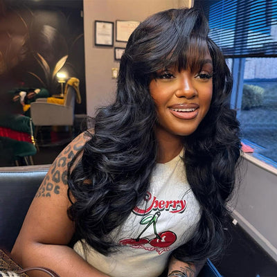 ZSF Pre-Styled Layered Cut With Side Bangs Body Wave Invisible HD Lace C Part Frontal Wig Real Human Hair Natural Hairline