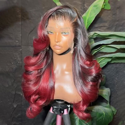 ZSF Ombre Burgundy Colored Body Wave 1B/Burgundy HD Swiss Lace Human Virgin Hair One Piece