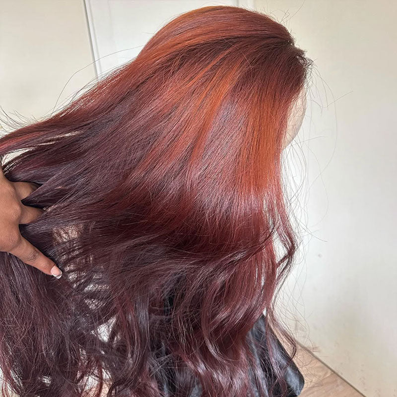 ZSF Ombre Maple Red Body Wave Wig Colored Lace Wig Brazilian Virgin Human Hair Natural Hairline