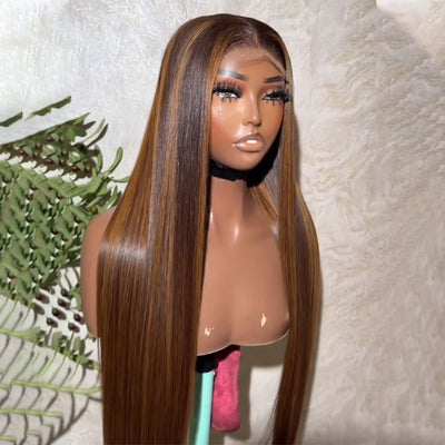 ZSF Ginger Brown Fashion Highlights Straight Lace Human Wig Virgin Hair Pre-plucked Natural Hairline