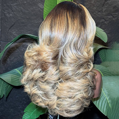 ZSF Trendy Color Ombre Blonde Mix Black Body Wave C Part Wig 613/1B 100% Virgin Human Hair