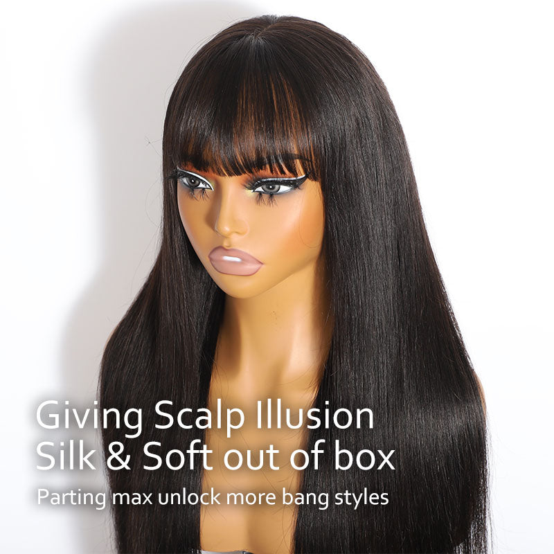 (Ready to Ship) ZSF 3D Fluffy Body Wave With Bangs Pre-Everything 13*4 Pre-Cut HD Lace Drawstring Cap Put On Go