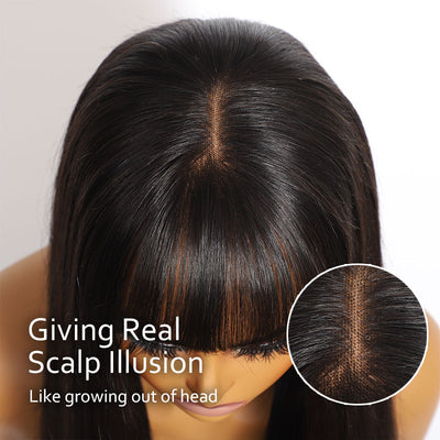 Trendy Layered Cut Bob Wig With Bang Glueless Straight Human Lace Drawstring Hair Wig Pre-Cut Lace