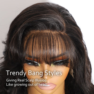 (Ready to Ship) ZSF Pre-Styled Layered Cut With Side Bangs Body Wave Invisible HD Lace C Part Frontal Wig Real Human Hair Natural Hairline
