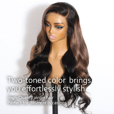 ZSF Trendy Color Ash Brown Mixed Black Body Wave HD Lace Human Hair Wig Pre Plucked C Part Lace