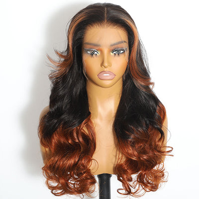 ZSF Balayage Ginger Brown Black Color Body Wave Transparent Lace Wig  Colored Human Hair Wig