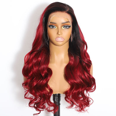 ZSF Ombre Burgundy Colored Body Wave 1B/Burgundy HD Swiss Lace Human Virgin Hair One Piece