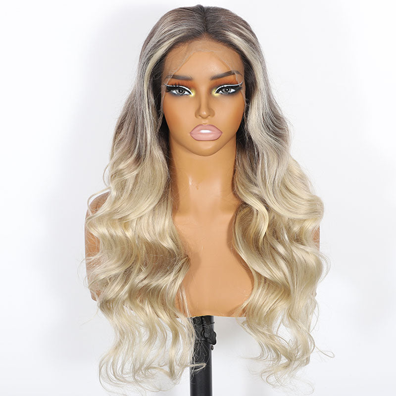 (Ready to Ship) ZSF New Arrival Ombre Bayalage Blonde Highlight Body Wave HD Lace Frontal Human Wavy Wig
