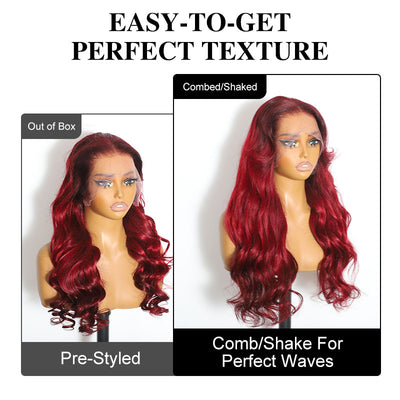 (BUY 1 GET 1 Free) ZSF Red Wine 99j Ombre Burgundy Body Wave Invisible HD Lace Colored Hair Human Virgin Hair