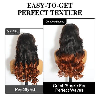 ZSF Balayage Ginger Brown Black Color Body Wave Transparent Lace Wig  Colored Human Hair Wig