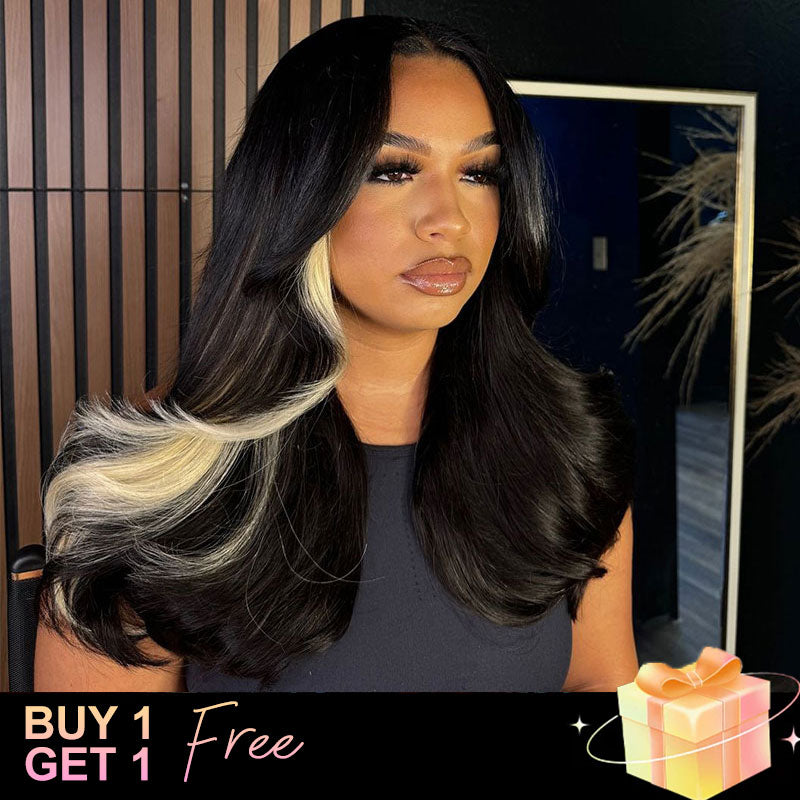 (BUY 1 GET 1 Free) ZSF New Arrival Blonde Mix Black Body Wave Human Wavy Wig 1B/L613 MIddle Part Shining Looking