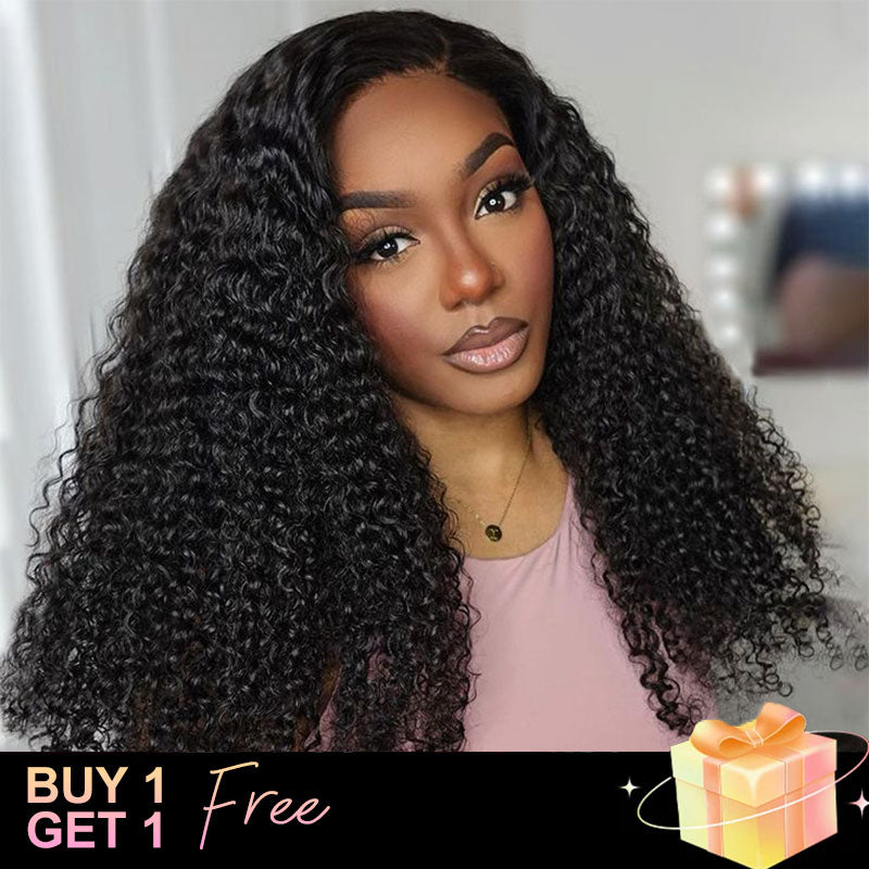 (BUY 1 GET 1 Free) ZSF Wear Go Wig Kinky Curly 9*6 M-Cap HD Lace Tiny Knots Drawstring Pre-Plucked Middle Part Hairline Human Hair Pre-Cut Lace