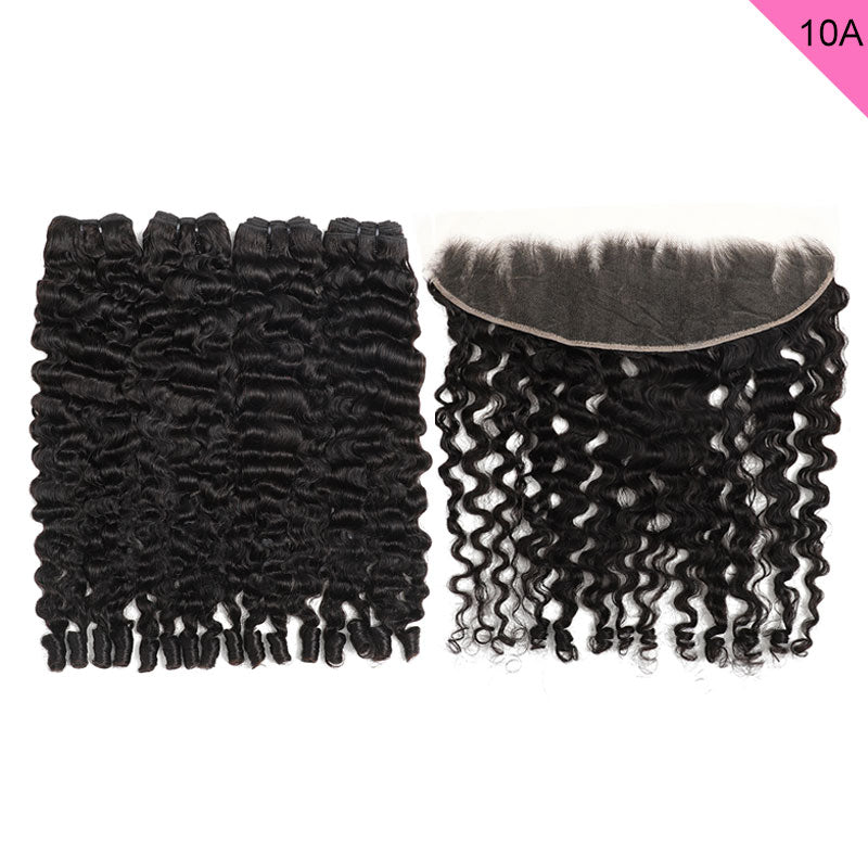 ZSF 10A Grade Burmese Curly Virgin Hair 4Bundles With Lace Frontal 100% Human Hair Natural Black