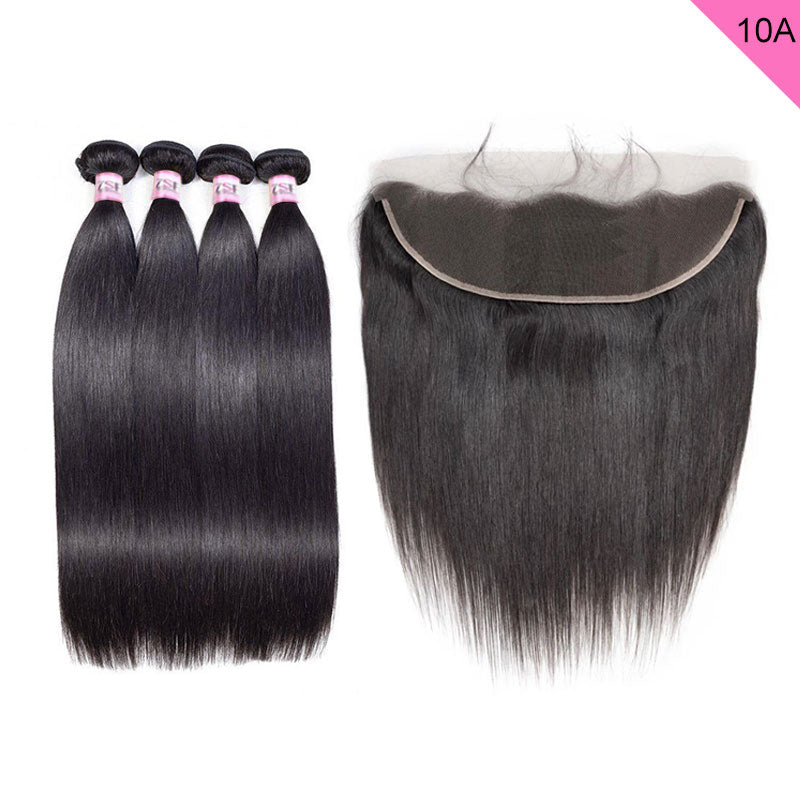 ZSF 10A Grade Straight Virgin Hair 4Bundles With Frontal 100% Human Hair Natural Black