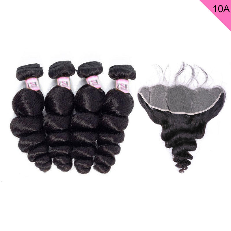 ZSF 10A Grade Loose Wave Virgin Hair 4Bundles With Lace Frontal 100% Human Hair Natural Black