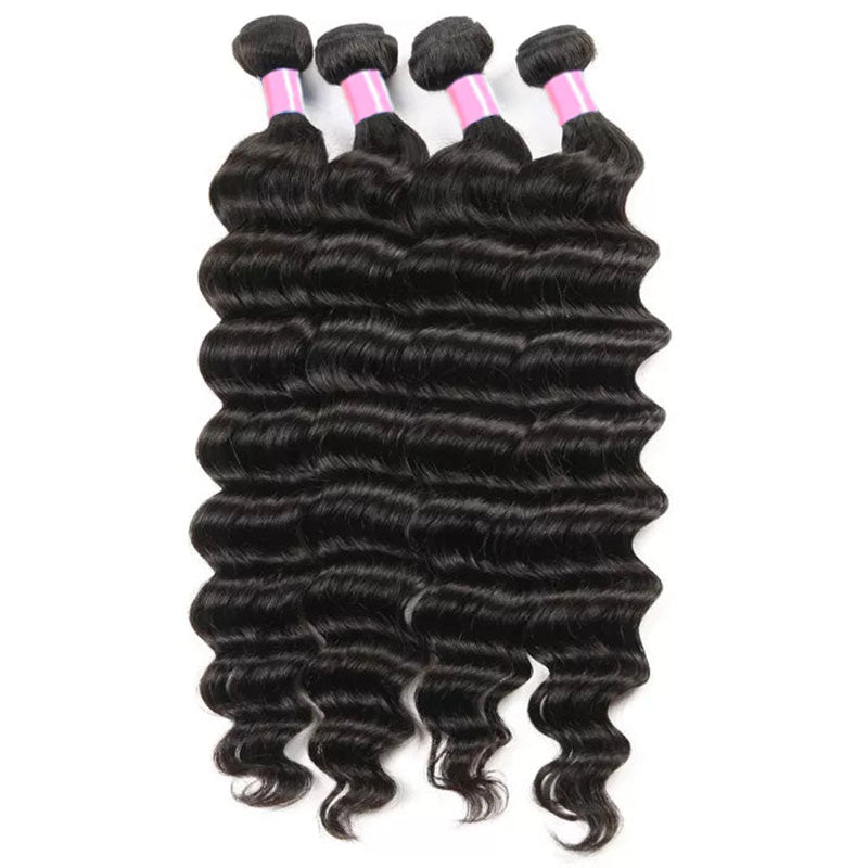 ZSF 10A Grade Loose Deep Wave 4Bundles With Lace Closure 100% Human Hair Natural Black