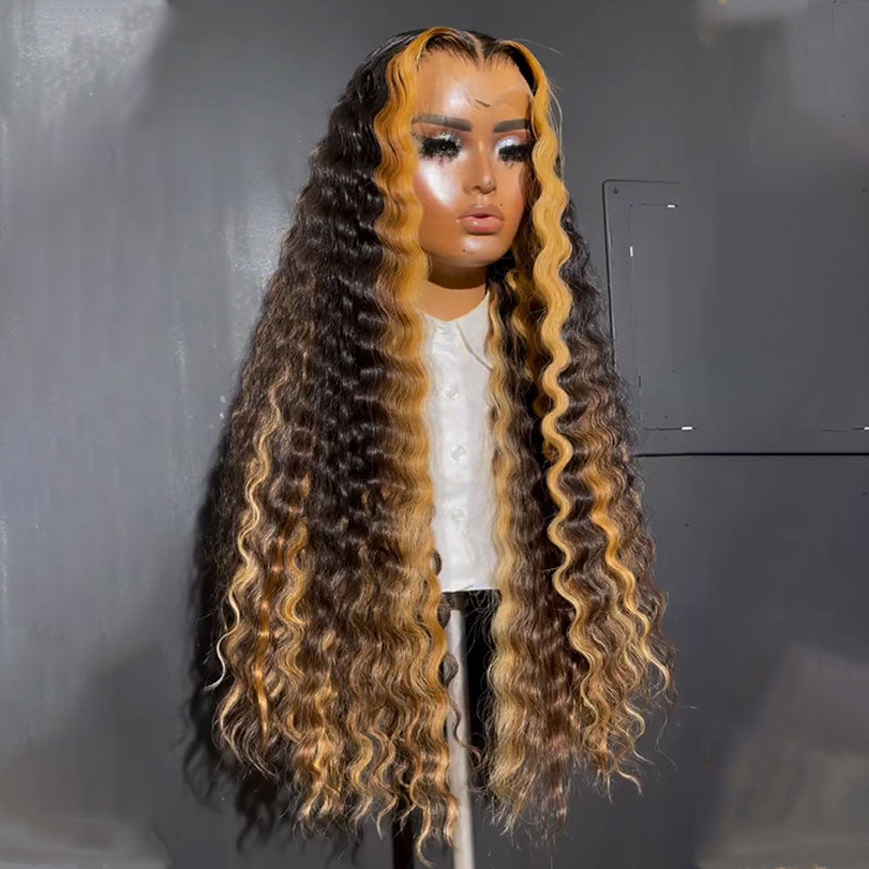 (Ready to Ship) ZSF Hair Two Toned Highlight Black Loose Deep Wave Lace Wig Middle Part Natural Hairline