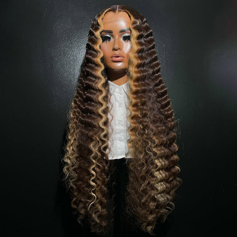 (Ready to Ship) ZSF Hair Two Toned Highlight Black Loose Deep Wave Lace Wig Middle Part Natural Hairline