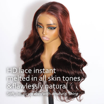 ZSF Ombre Maple Red Body Wave Wig Colored Lace Wig Brazilian Virgin Human Hair Natural Hairline