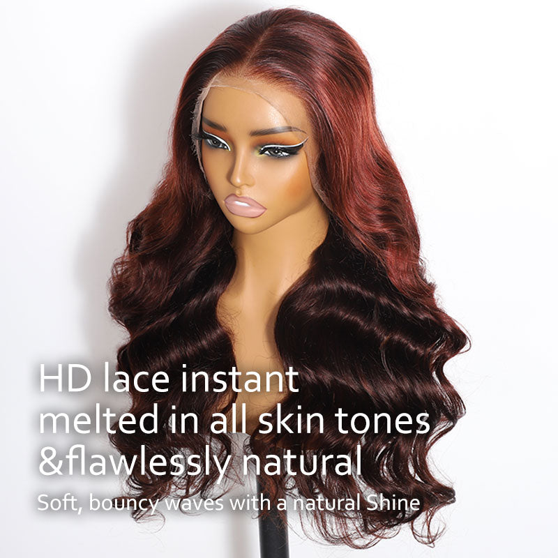 ZSF Ombre Maple Red Body Wave Wig Colored Lace Wig Brazilian Virgin Human Hair Natural Hairline